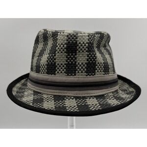 Quiksilver Mens Gray Black Woven Straw Fedora Hat L/XL Checkered Trilby